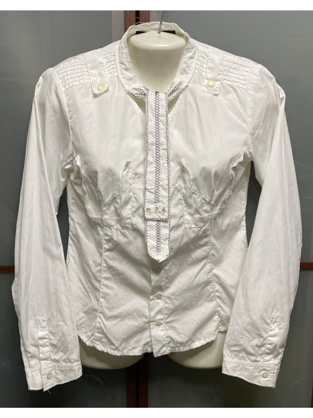 Marithe Francois Girbaud Vintage Y2K White Neck Tie Button Up Shirt Blouse Top